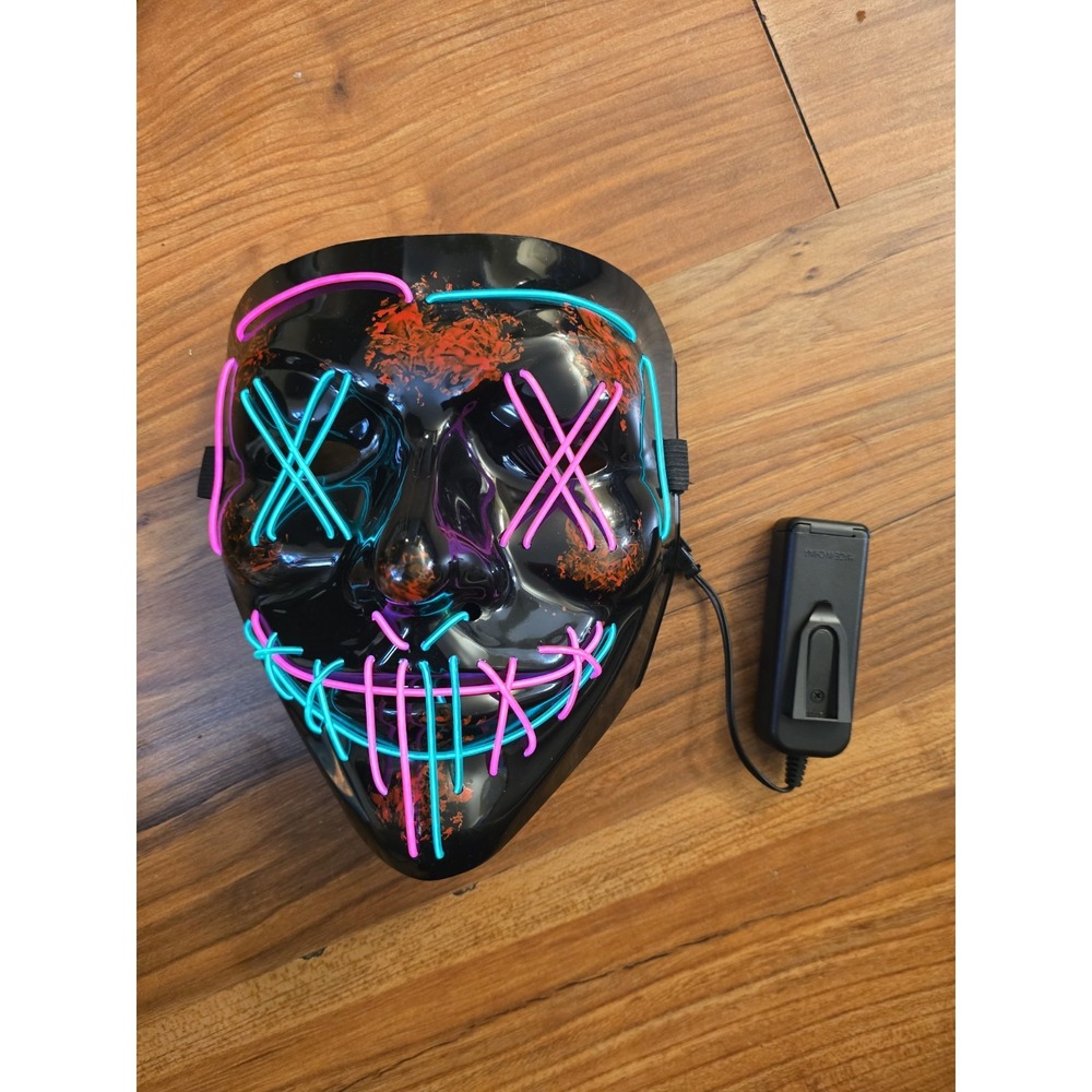 Purge Rave Party Light Up Scary LED Mask Costume Cosplay Halloween Green Pink gr